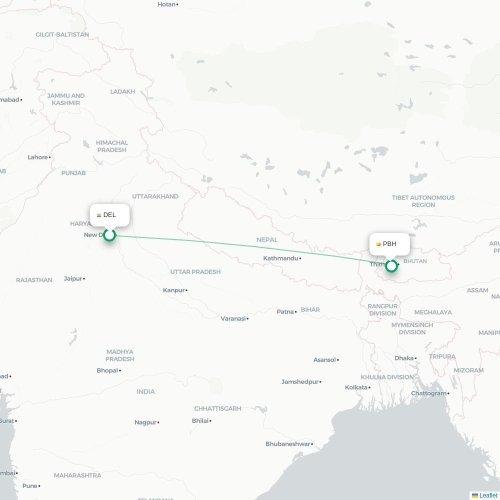 New Delhi – Paro suoran lennon kartta