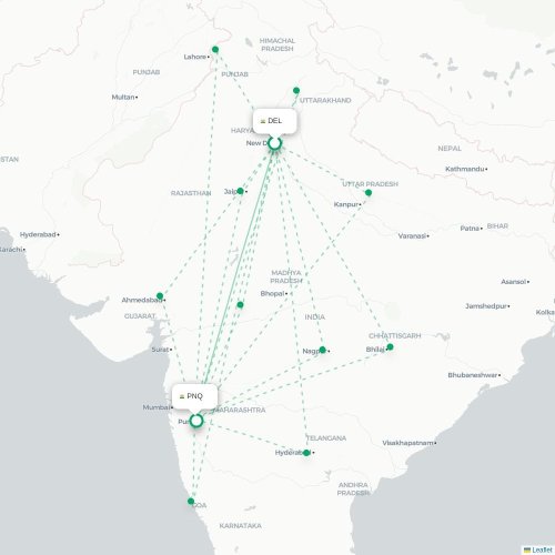 New Delhi – Pune suoran lennon kartta