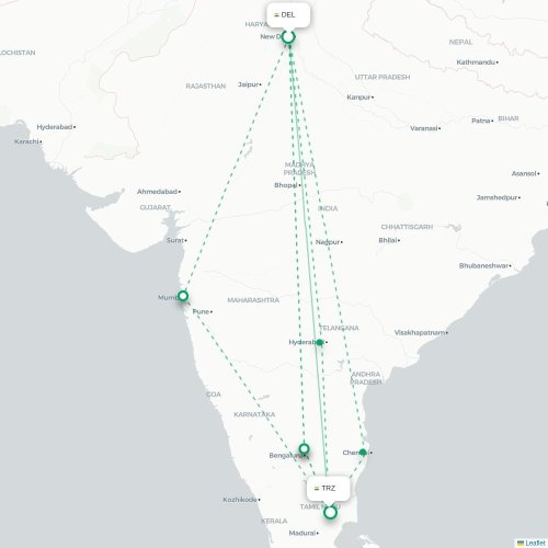 Mapa lotu bezpośredniego Nowe Deli – Tiruchirapalli