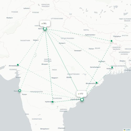 New Delhi – Visakhapatnam suoran lennon kartta