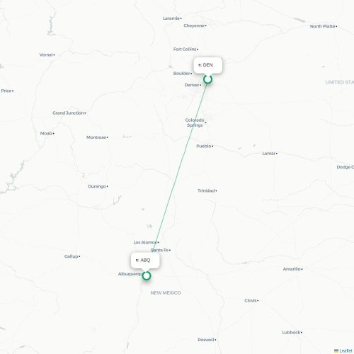Mapa lotu bezpośredniego Denver – Albuquerque