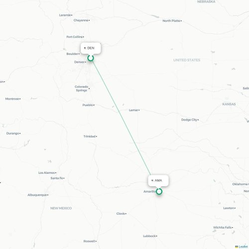 Mapa de vuelo directo Denver - Amarillo