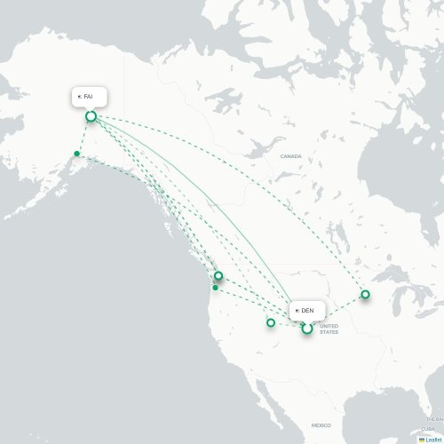 Mapa lotu bezpośredniego Denver – Fairbanks