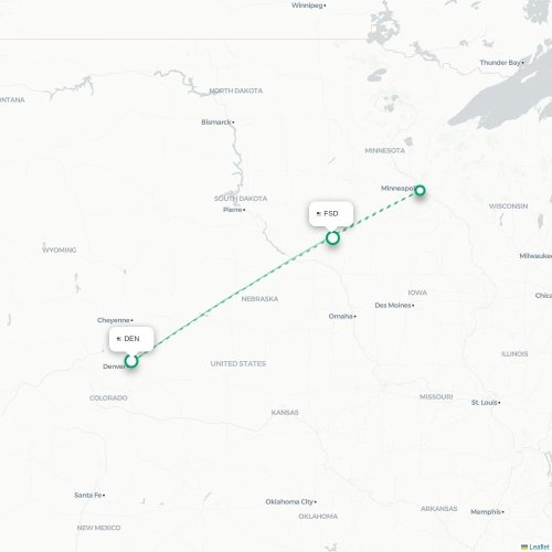 Mapa de vuelo directo Denver - Sioux Falls