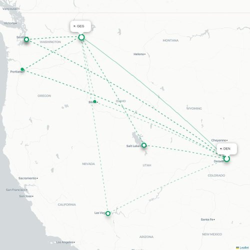 Mapa de vuelo directo Denver - Spokane