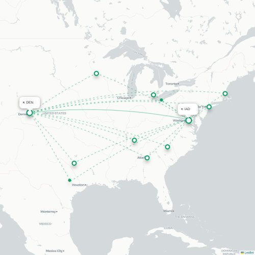 Mapa lotu bezpośredniego Denver – Waszyngton