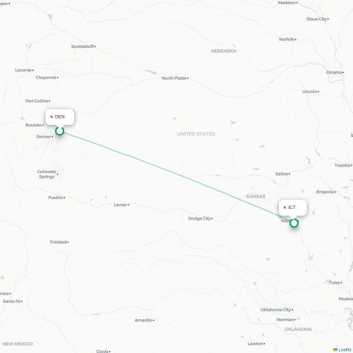 Denver - Wichita kaart van rechtstreekse vlucht