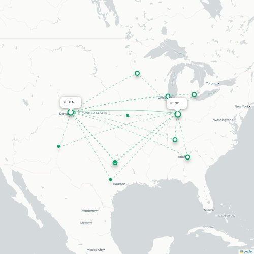 Mapa de vuelo directo Denver - Indianápolis
