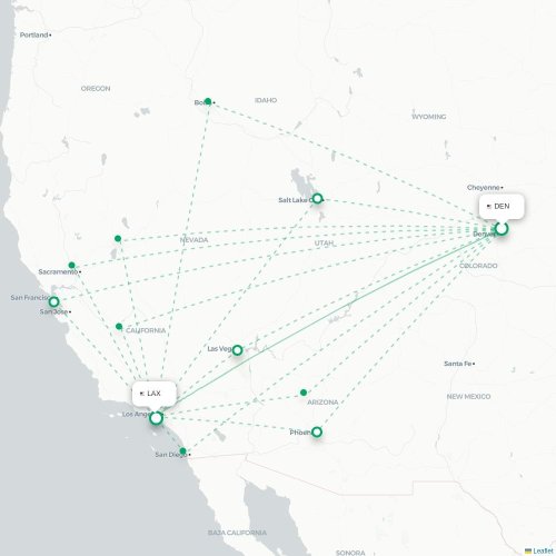 Mapa de vuelo directo Denver - Los Ángeles