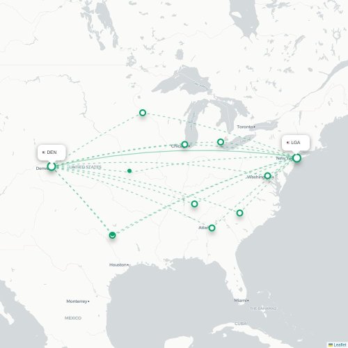 Mapa de vuelo directo Denver - Nueva York