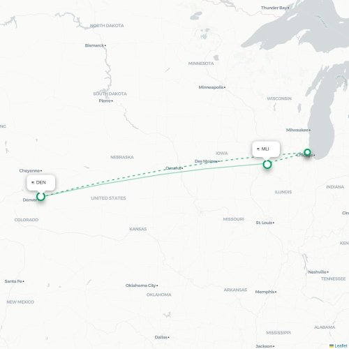 Mapa lotu bezpośredniego Denver – Moline