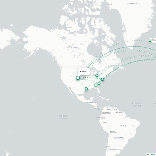 Mapa de vuelo directo Denver - Múnich