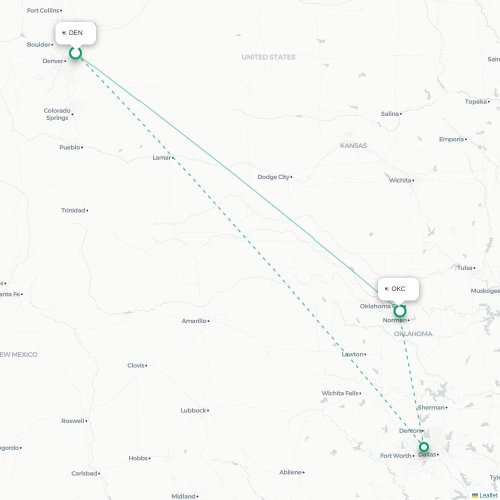 Mapa de vuelo directo Denver - Oklahoma City