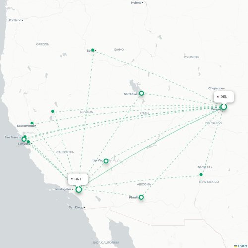 Mapa de vuelo directo Denver - Ontario