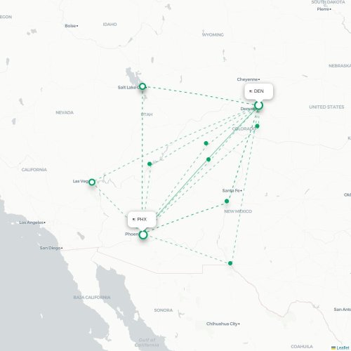 Mapa de vuelo directo Denver - Phoenix