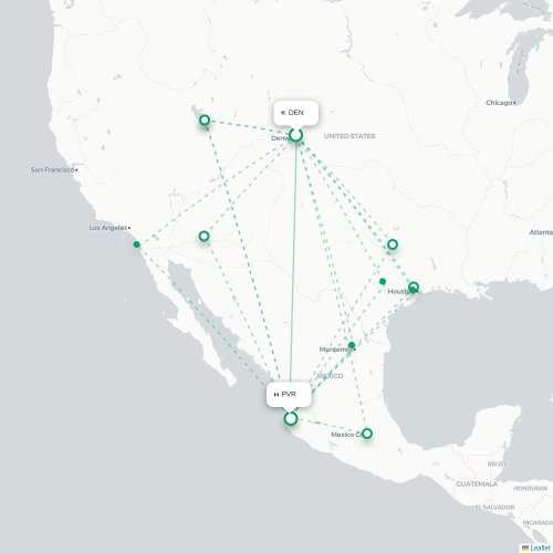 Mapa de vuelo directo Denver - Pto Vallarta