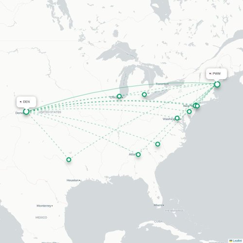 Mapa lotu bezpośredniego Denver – Portland