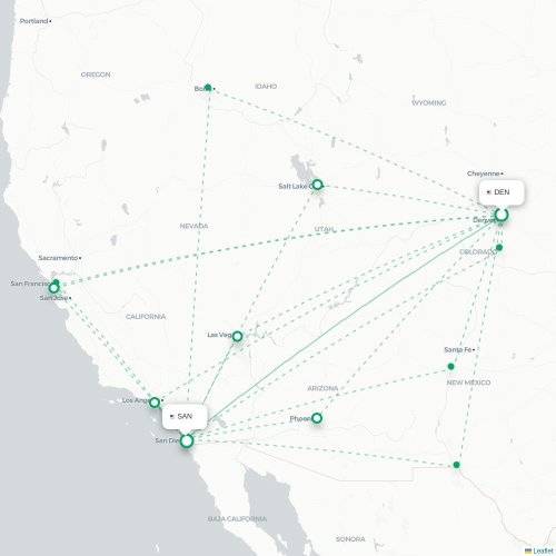 Mapa de vuelo directo Denver - San Diego