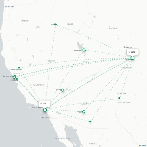 Mapa de vuelo directo Denver - Santa Ana