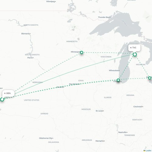 Denver - Traverse City kaart van rechtstreekse vlucht