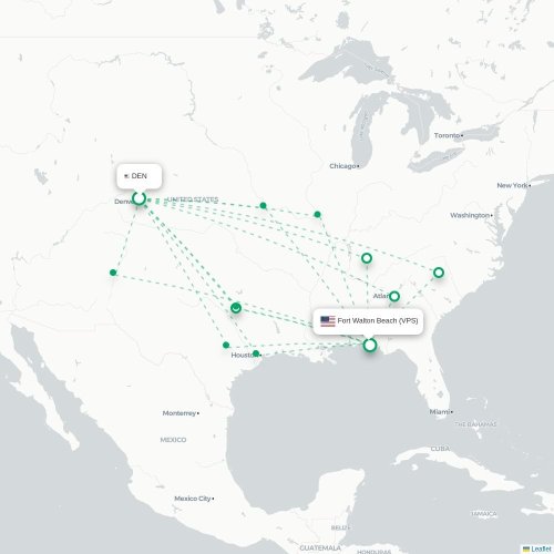 Mapa de vuelo directo Denver - Valparaiso