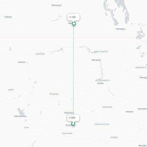 Mapa lotu bezpośredniego Denver – Regina