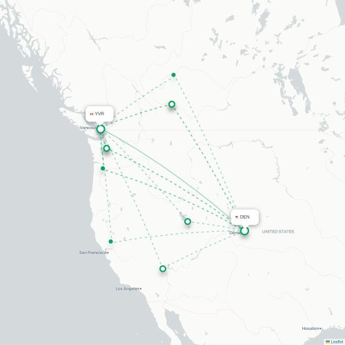 Denver - Vancouver kaart van rechtstreekse vlucht