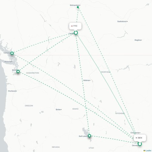 Mapa de vuelo directo Denver - Calgary
