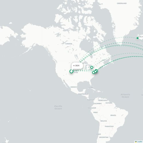 Mapa de vuelo directo Denver - Zúrich
