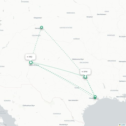 Mapa lotu bezpośredniego Dallas – Albuquerque