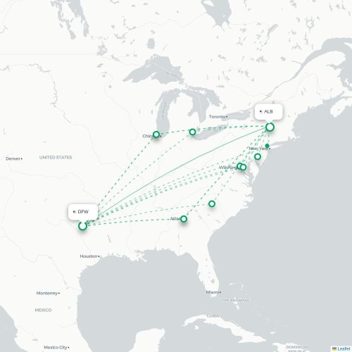 Mapa lotu bezpośredniego Dallas – Albany