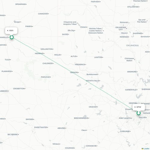 Mapa de vuelo directo Dallas - Amarillo
