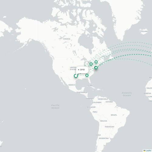 Mapa de vuelo directo Dallas - Atenas
