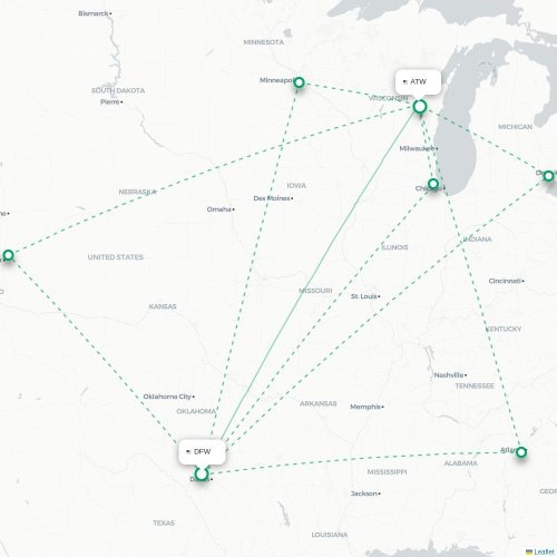 Mapa lotu bezpośredniego Dallas – Appleton