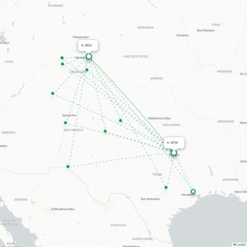 Mapa de vuelo directo Dallas - Denver