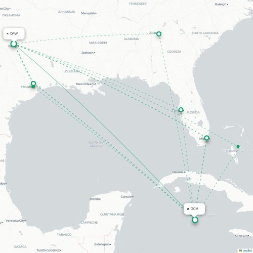 Mapa de vuelo directo Dallas - George Town