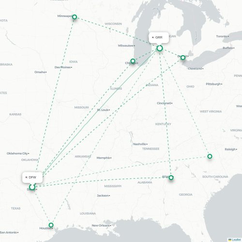 Dallas - Grand Rapids karta över direktflyg