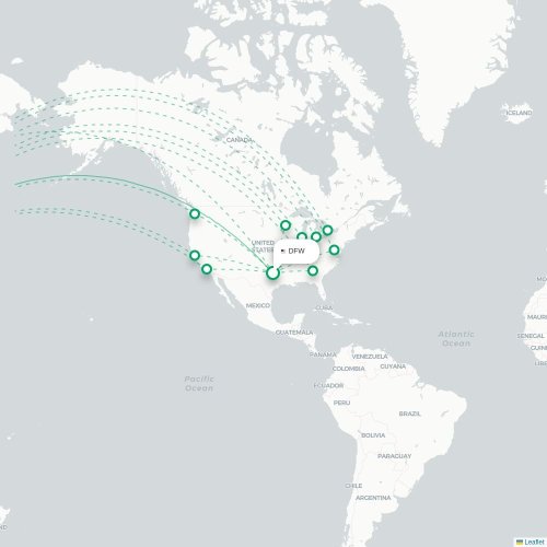 Dallas - Tokio direct flight map