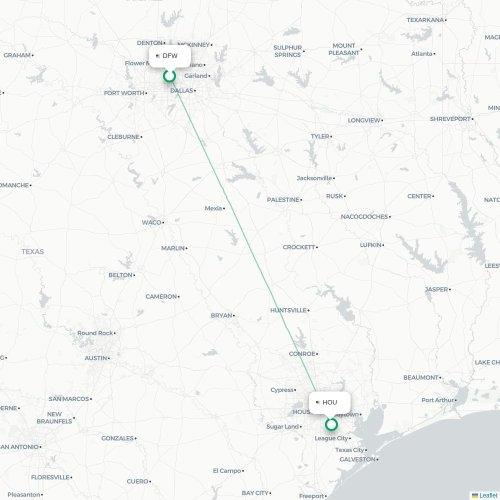 Mapa de vuelo directo Dallas - Houston