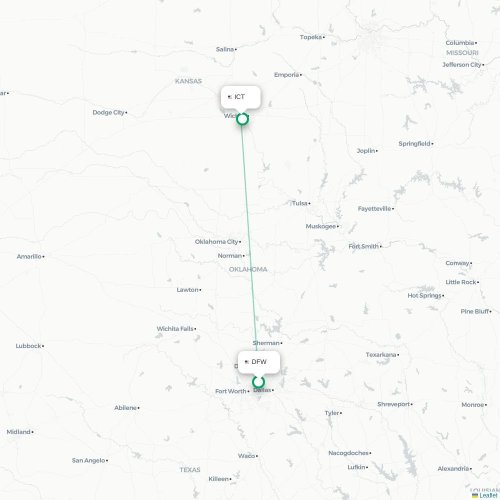Dallas - Wichita kaart van rechtstreekse vlucht