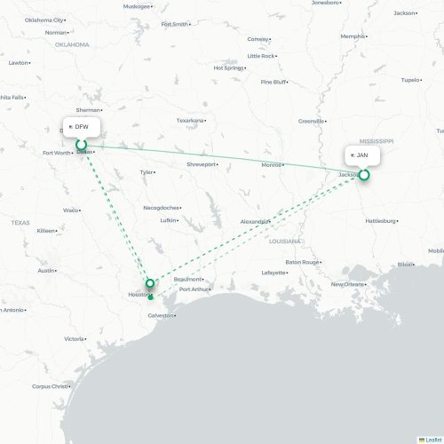 Mapa de vuelo directo Dallas - Jackson