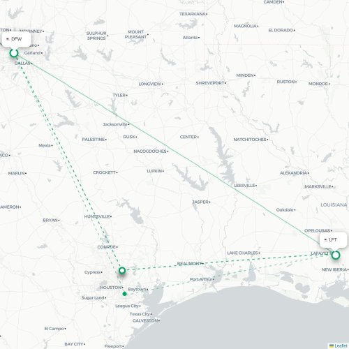 Mapa de vuelo directo Dallas - Lafayette