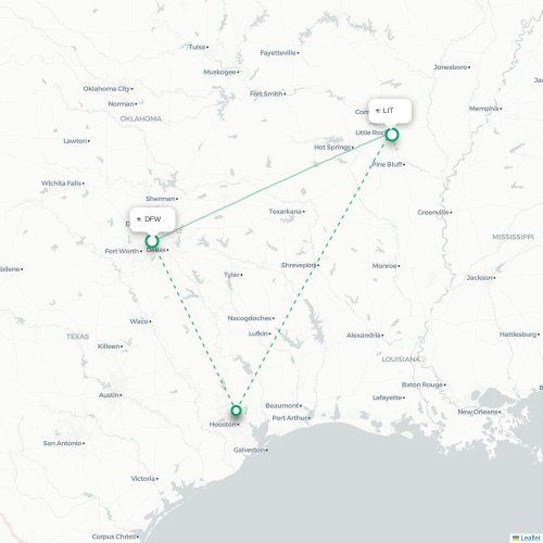 Mapa de vuelo directo Dallas - Little Rock
