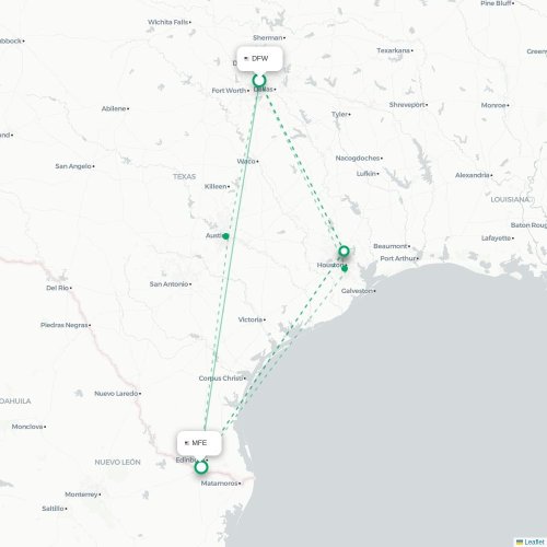 Mapa de vuelo directo Dallas - McAllen