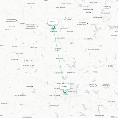Mapa de vuelo directo Dallas - Oklahoma City
