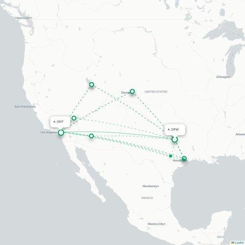 Mapa de vuelo directo Dallas - Ontario