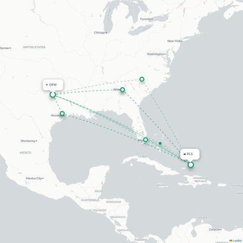 Mapa de vuelo directo Dallas - Providenciales