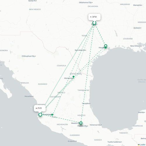 Dallas - Puerto Vallarta karta över direktflyg