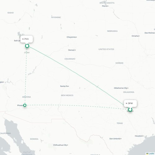 Mapa de vuelo directo Dallas - Provo