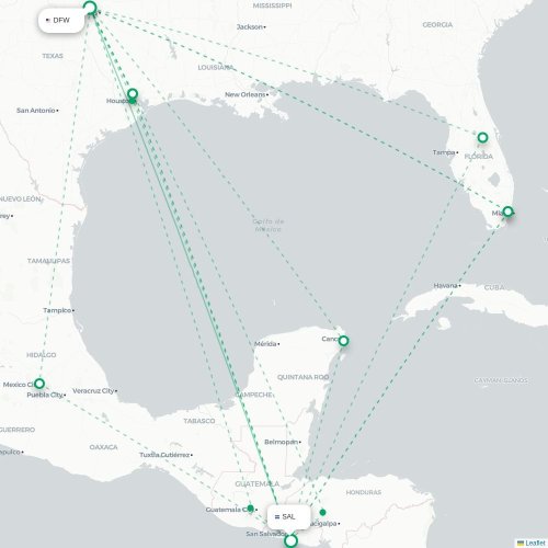Mapa lotu bezpośredniego Dallas – San Salwador